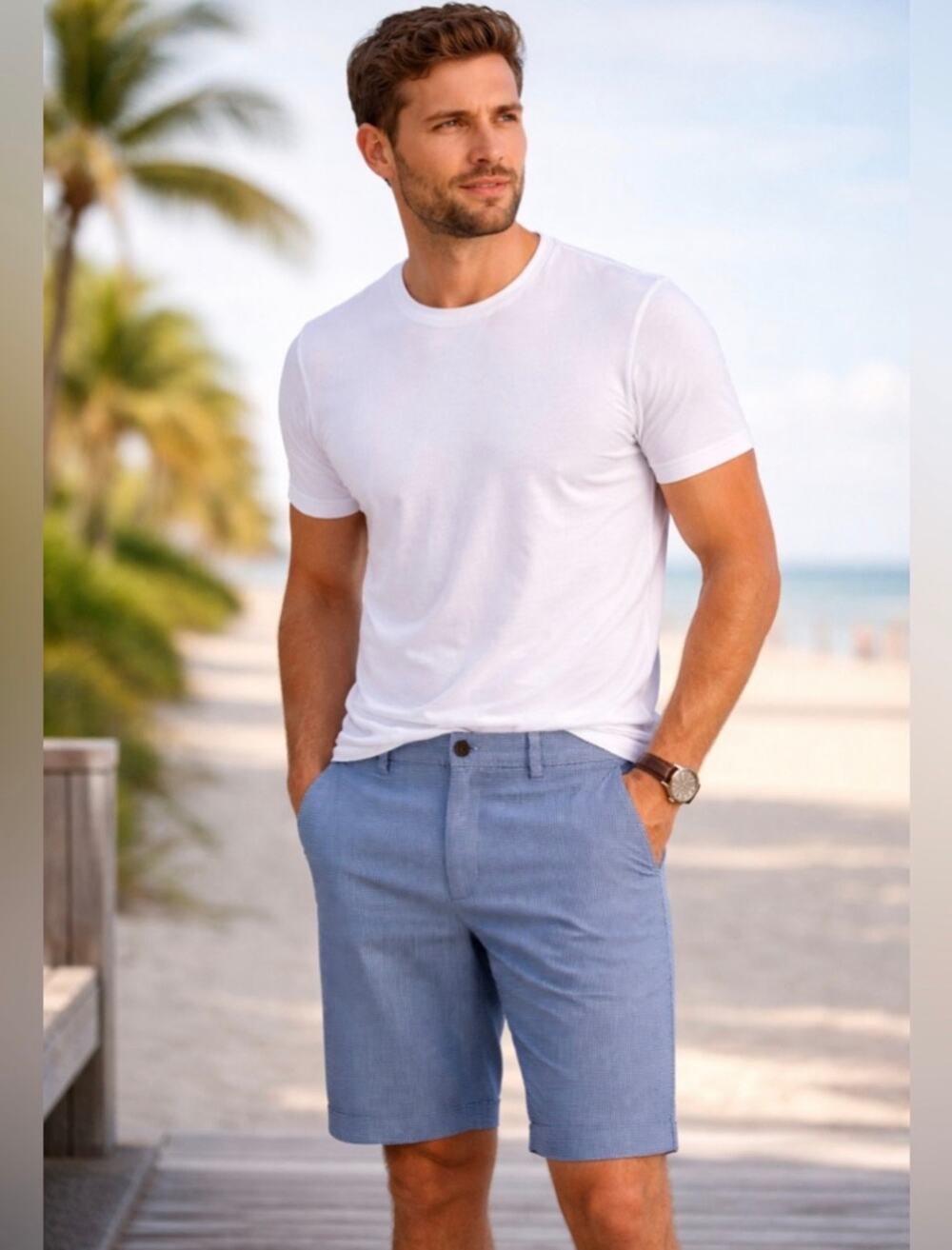 Brooks Brothers Light Blue Checkered Cotton Shorts Size 34